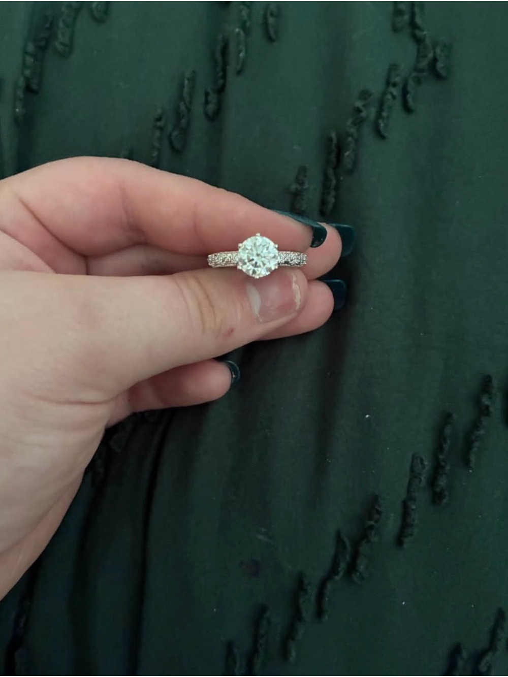Silver Halo Diamond Engagement Ring with Pavé Band - White